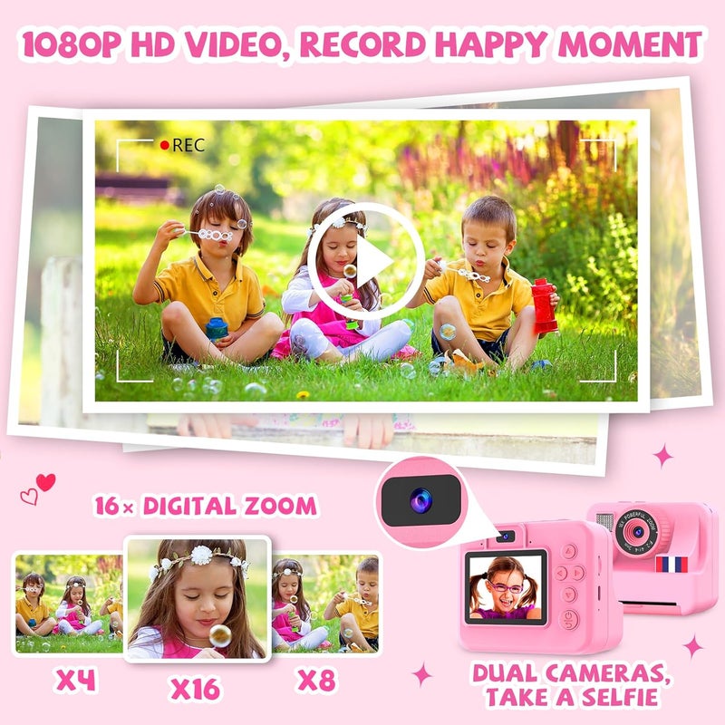 Yosfeng Instant Print Camera for Kids - Christmas Birthday Girls Gifts for Age 3 4 5 6 7 8 9 10 Year Old, 2.4 Inch Screen Kids Instant Camera, Kid Digital Video Cameras Toys with 32 GB SD Card - Image 3